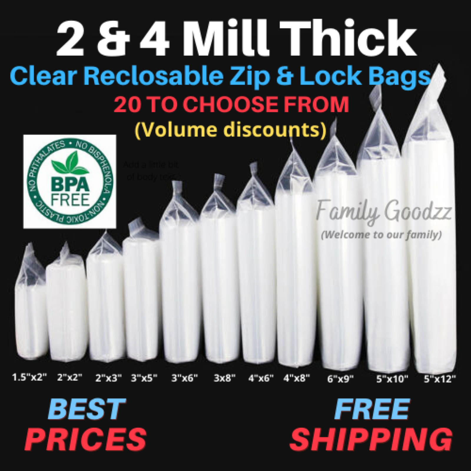 Resealable Seal Clear Plastic 2Mil & 4Mil Zipper Baggies Jewelry/ Parts/ Beads