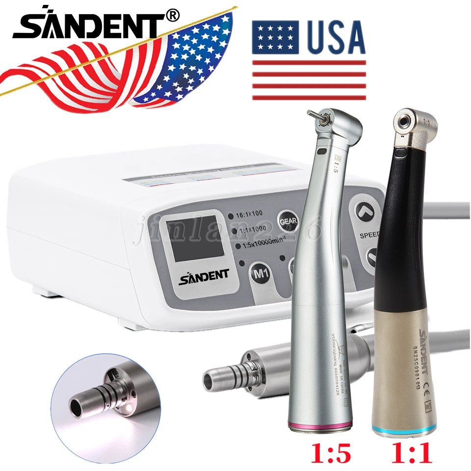 SANDENT Dental LED micromotor motor eléctrico/contra angulo 1:1/1: 5 aumento USA
