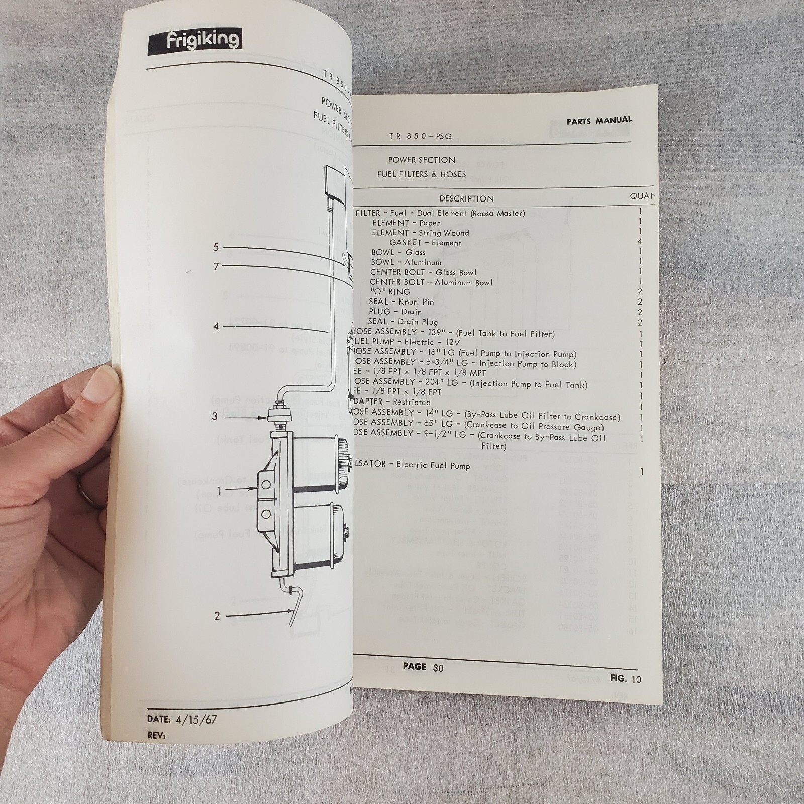 1967 Frigiking TR-560 TR-850 Diesel Parts Manual 95 pages Illustrated