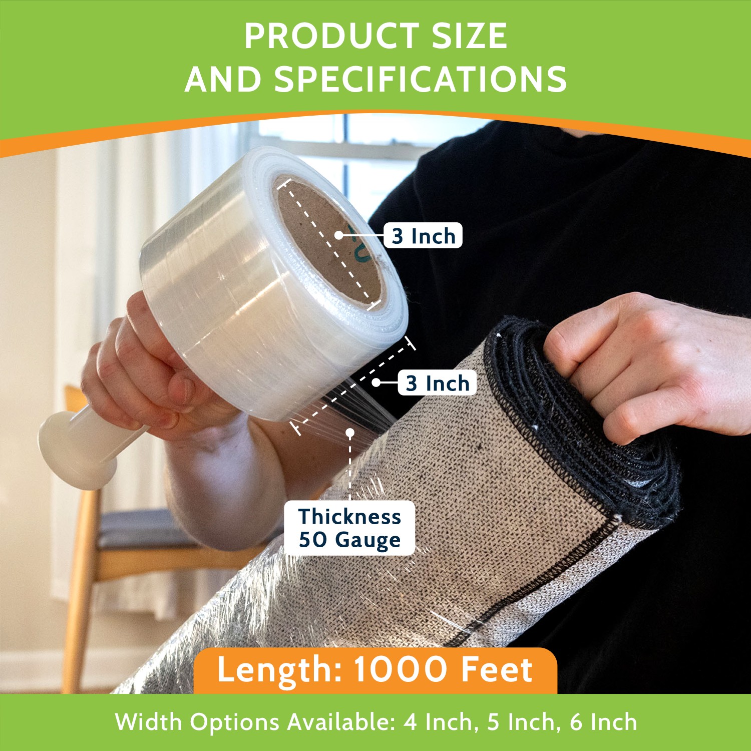 Mini Stretch Wrap Shrink Film, 18 Rolls, 3″x1000′, 50 Gauge, with Plastic Handle