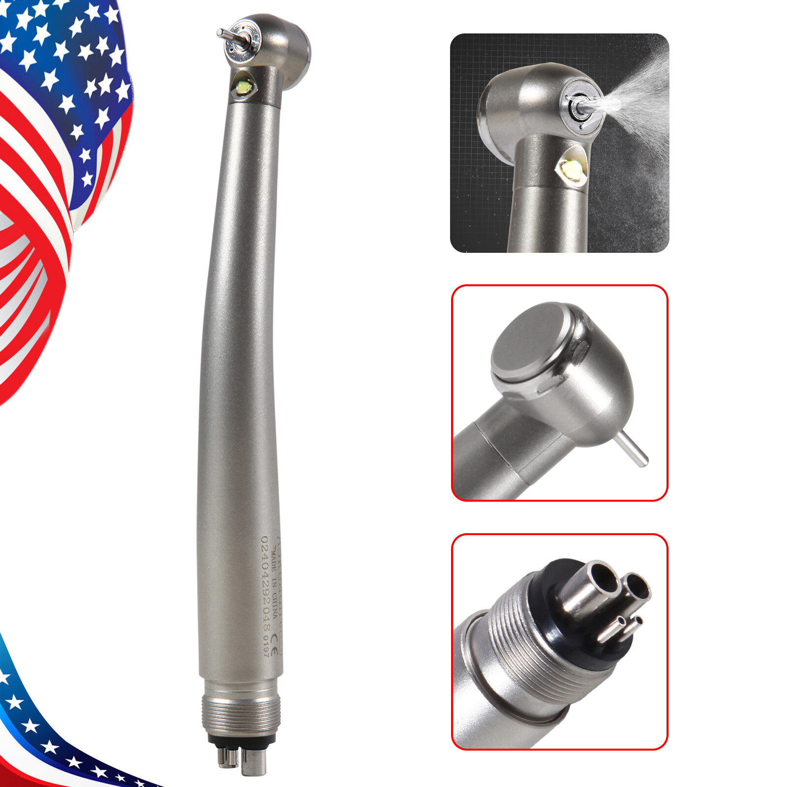Dental LED E-generator Fiber Optic High Speed Handpiece 4Hole Fit FG1.6mm Burs