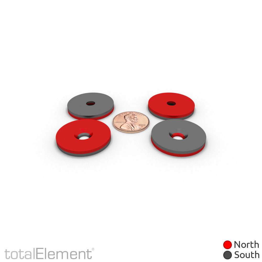 1 x 1/8 Inch Neodymium Rare Earth Countersunk Ring Magnets N42 (6 Pack)