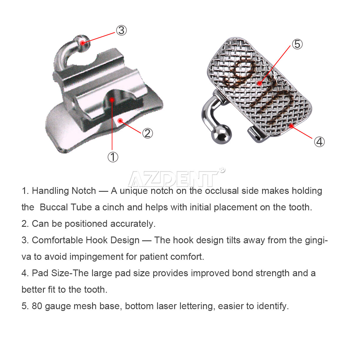AZDENT Dental Orthodontic Buccal Tube 1st Molar Roth .022″ Bondable Convertible