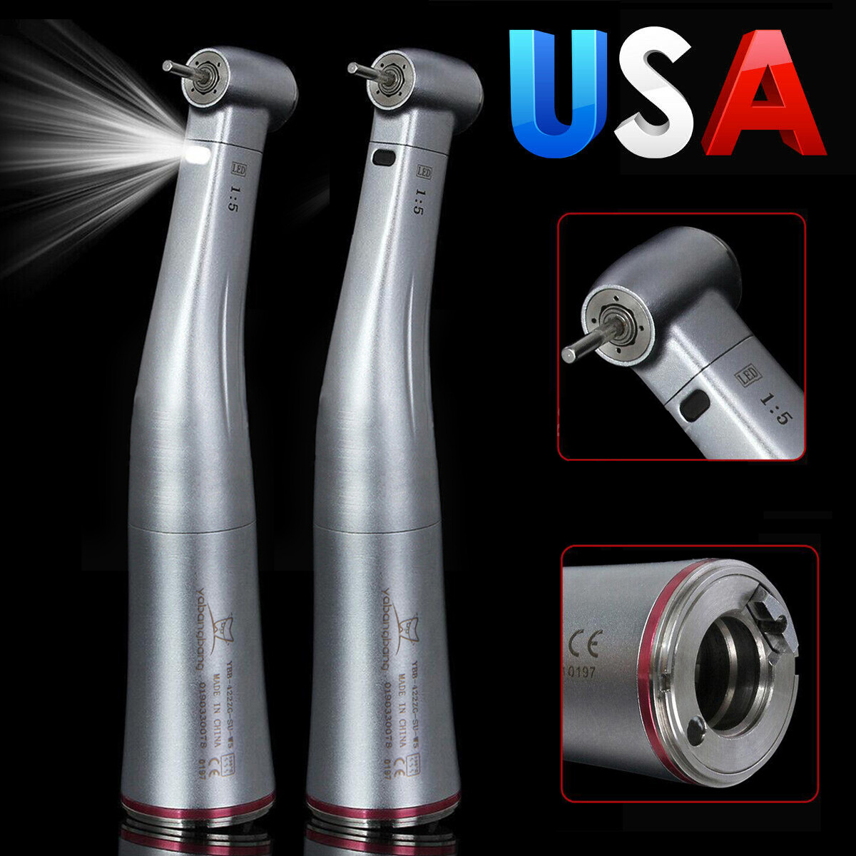 Yabangbang 1:5 Contra Angle Electric Dental Handpiece Fiber Optic Mini Head