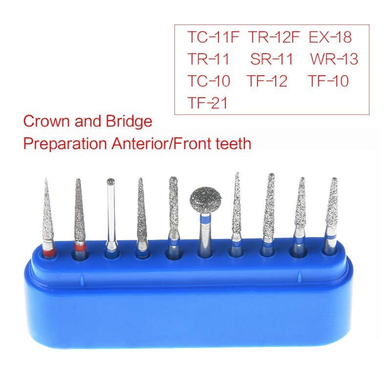 10Pc Dental FG Diamond Burs Kit FG-101 For Crown & Bridge Preparation Anterior