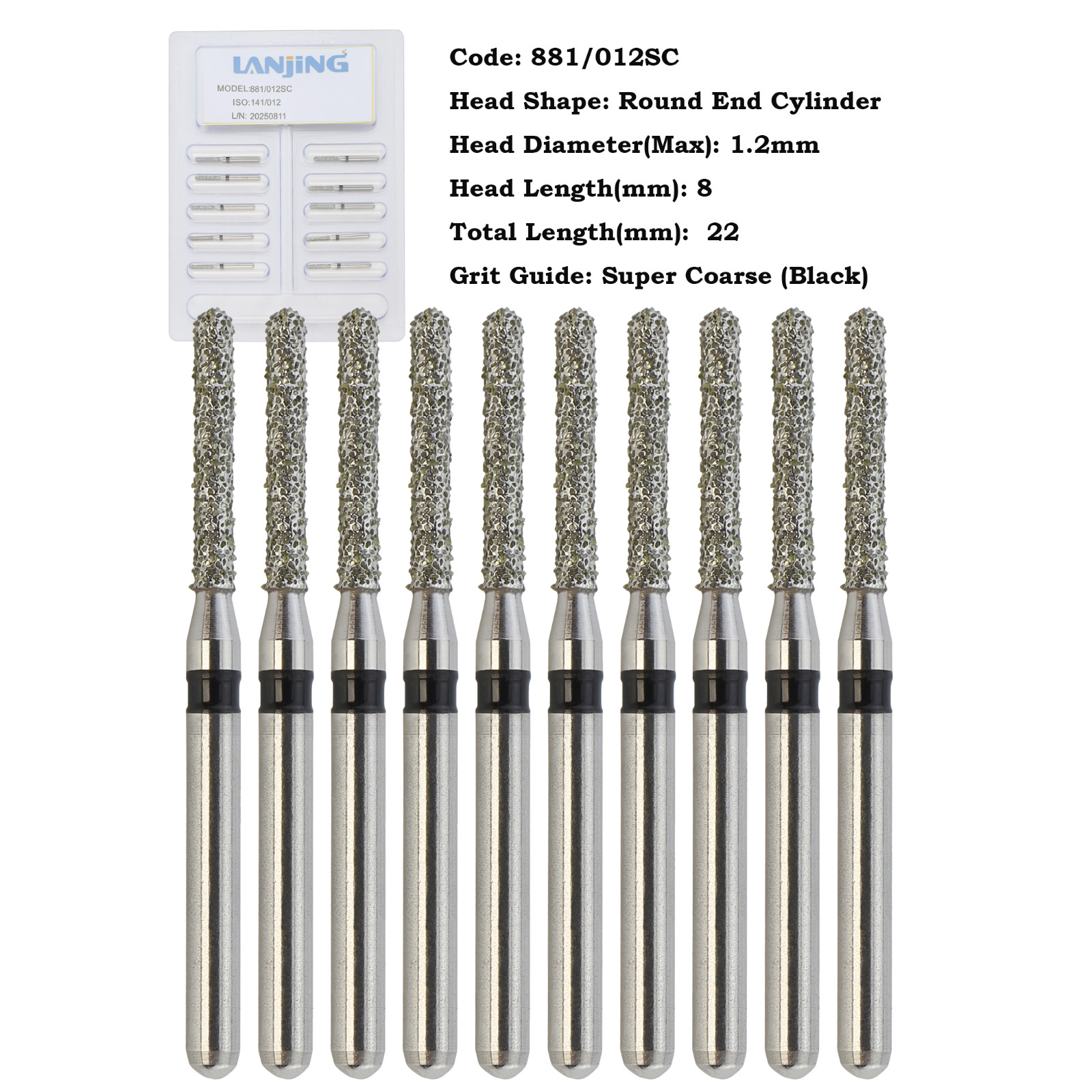 Dental Diamond Bur Round End Cylinder FG 881/012SC 014SC Super Coarse Grit Black