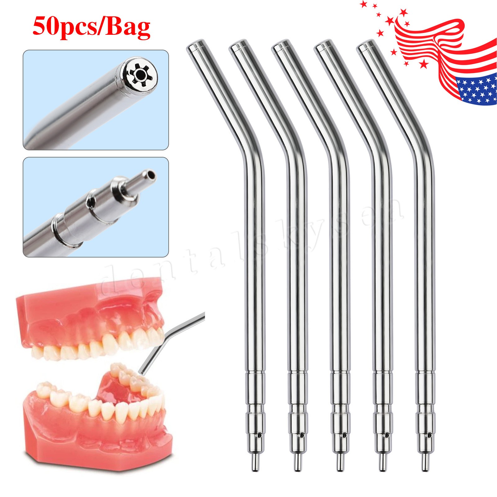 50 Pcs Dental Metal Spray Nozzles Tips For 3 Way Air Water Triple Syringe USA