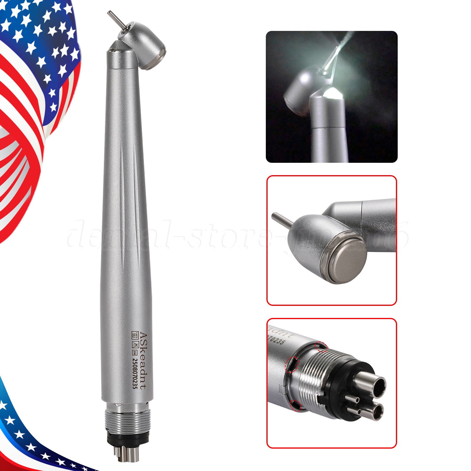 ASkeadnt Dental 45° LED High Speed Handpiece E-generator Push Button 4H