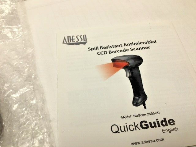 Adesso NuScan 2500CU Spill Resistant Antimicrobial CCD Barcode Scanner – New