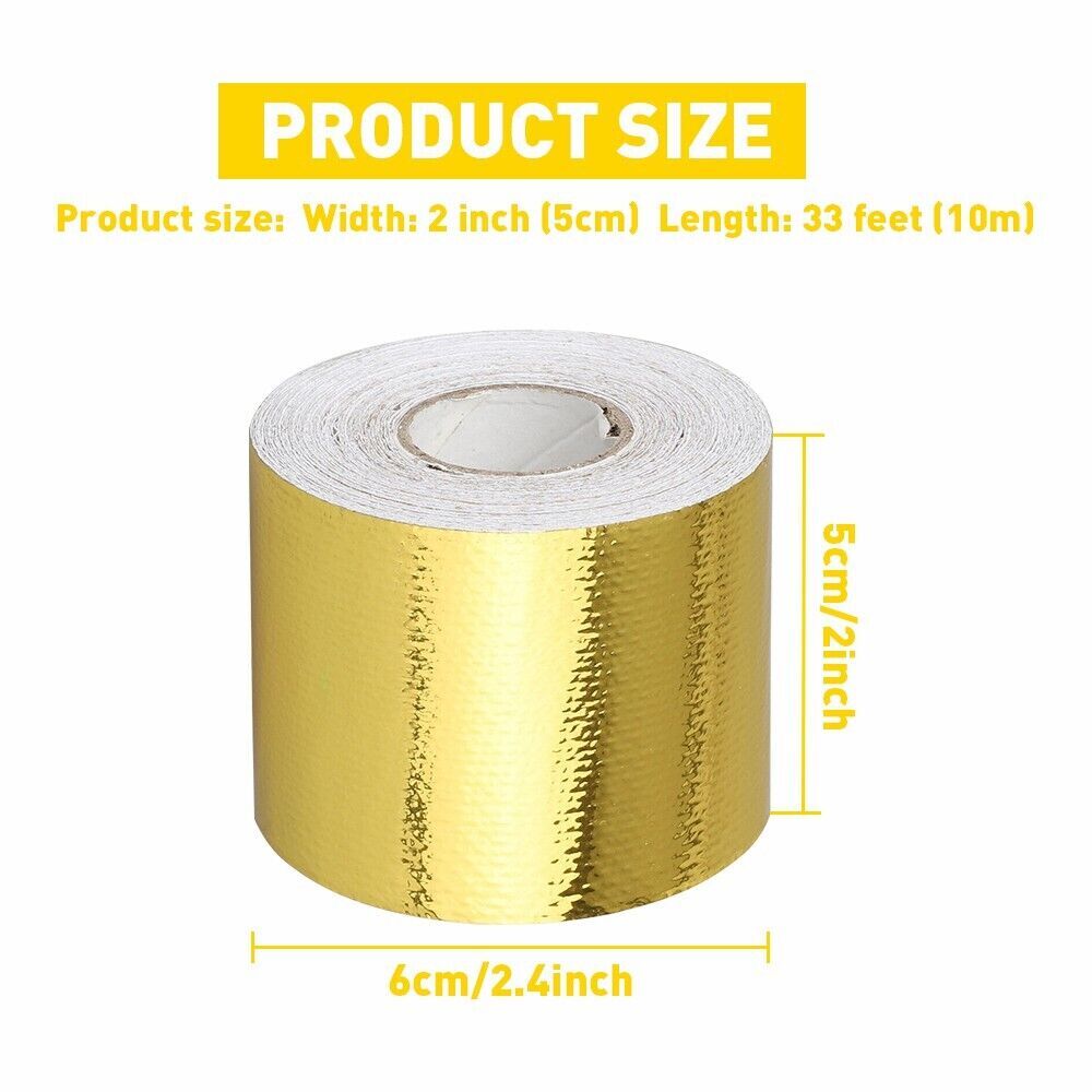 2″ 33Ft Gold Heat Reflective Intake Tape Wrap: Self Adhesive, High Temp