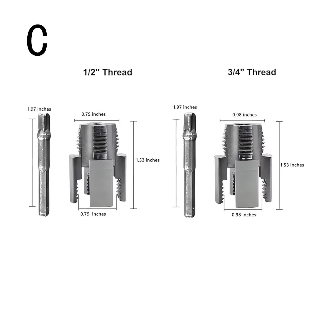 2Pcs 1/2”&3/4” Water Pipe Integrated Internal & External Pipe Threading Tool