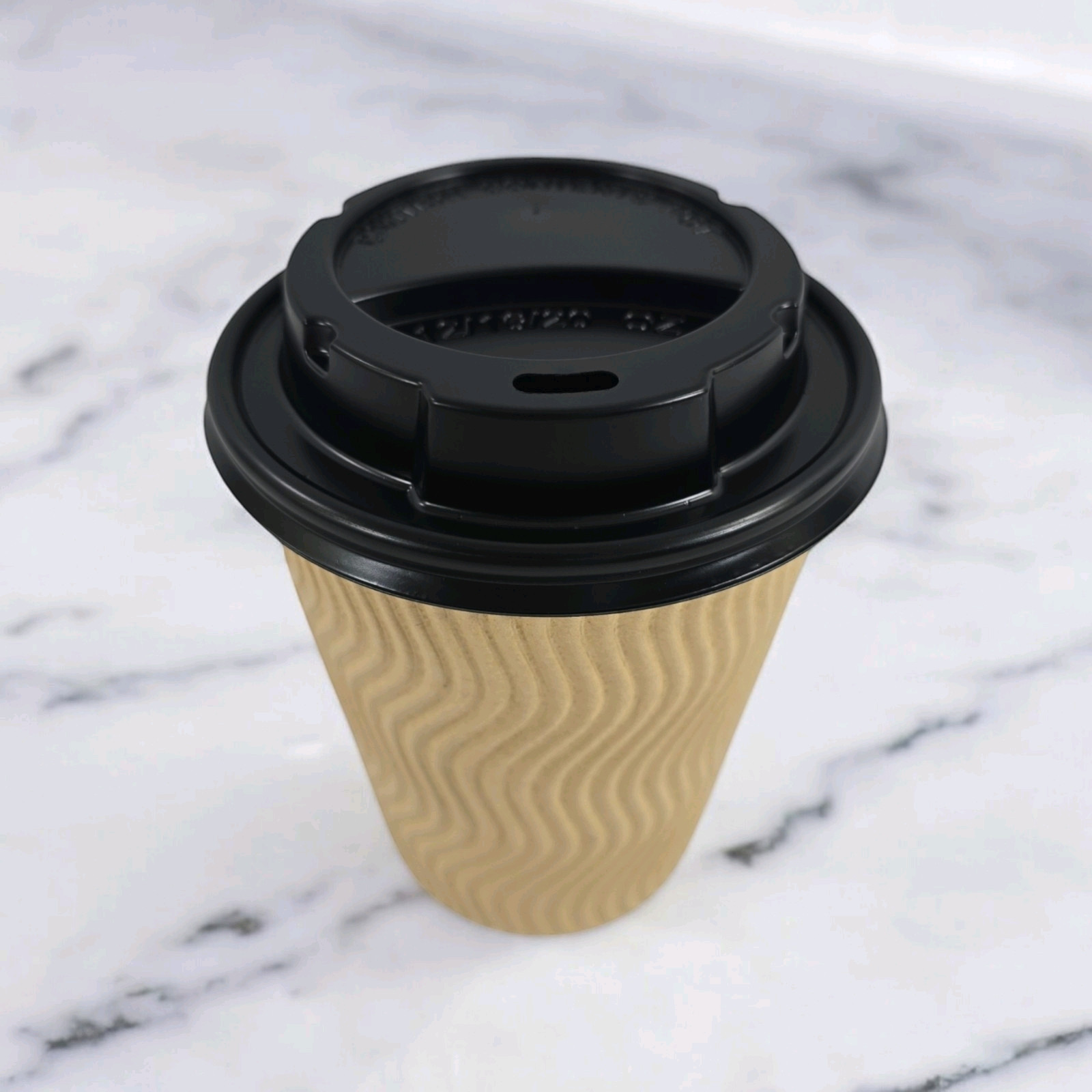 100 Pack 12oz Ripple Paper Coffee Cups w Lids and Brown Straws Tan Disposable