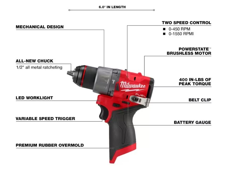 Milwaukee M12 Fuel 1/2 Inch Hammer Drill/Driver Model 3404-20 (Tool Only)