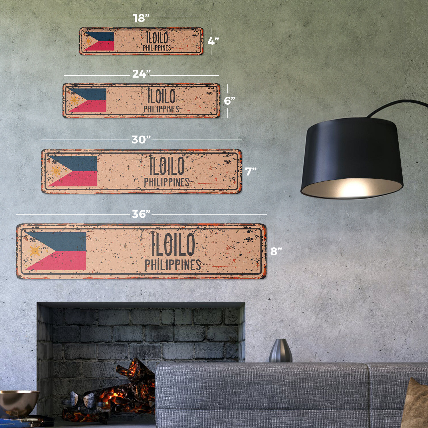 ILOILO PHILIPPINES Vintage Street Sign Filipino flag city country road rustic