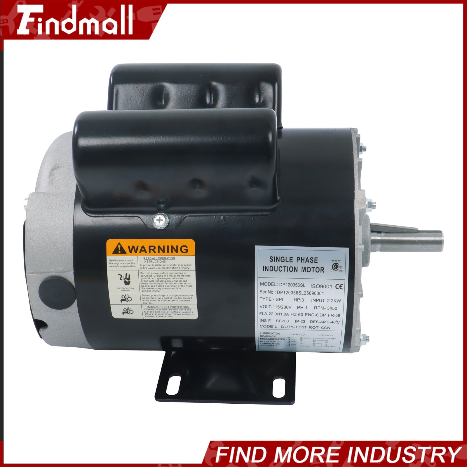 Findmall Electric Motor 3HP SPL 3450RPM 56 Frame 1Phase 115-230Volt