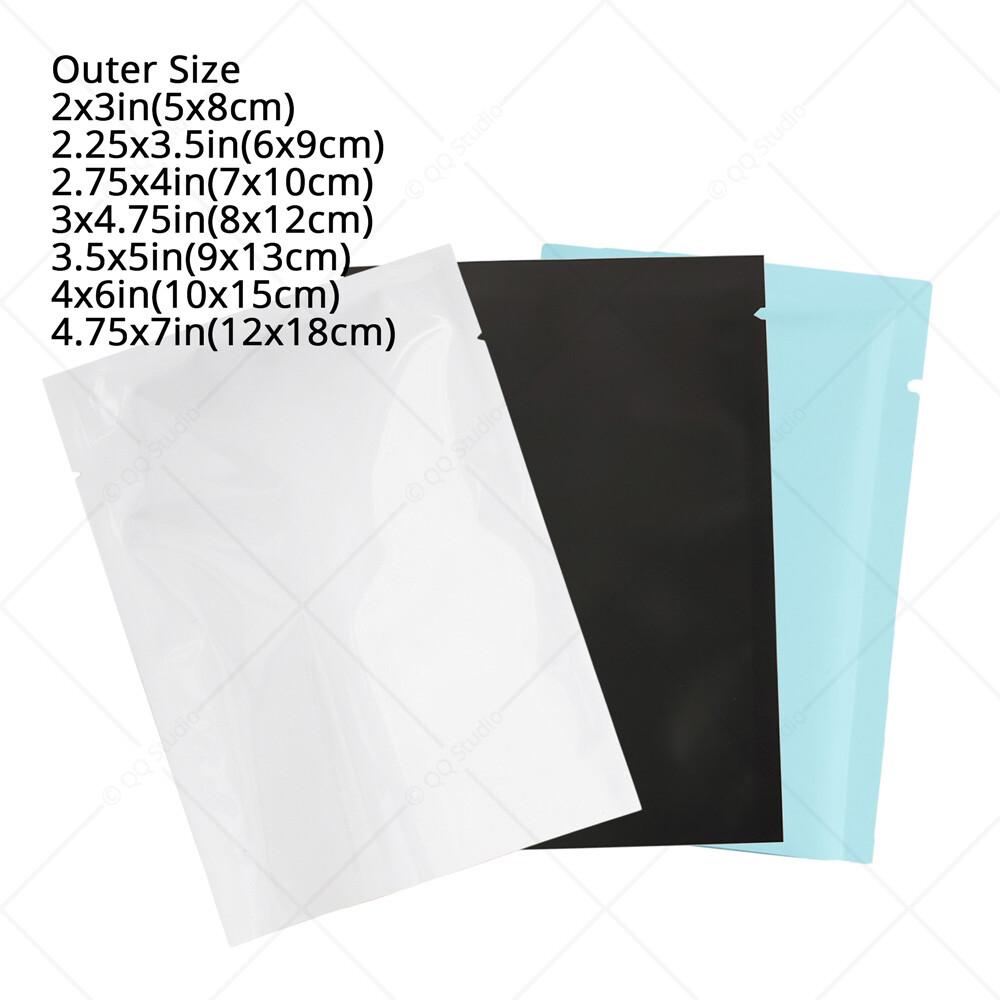 Variety of Colors&Sizes Double-Sided Foil Mylar Flat Open Top Bag w/Tear Notches