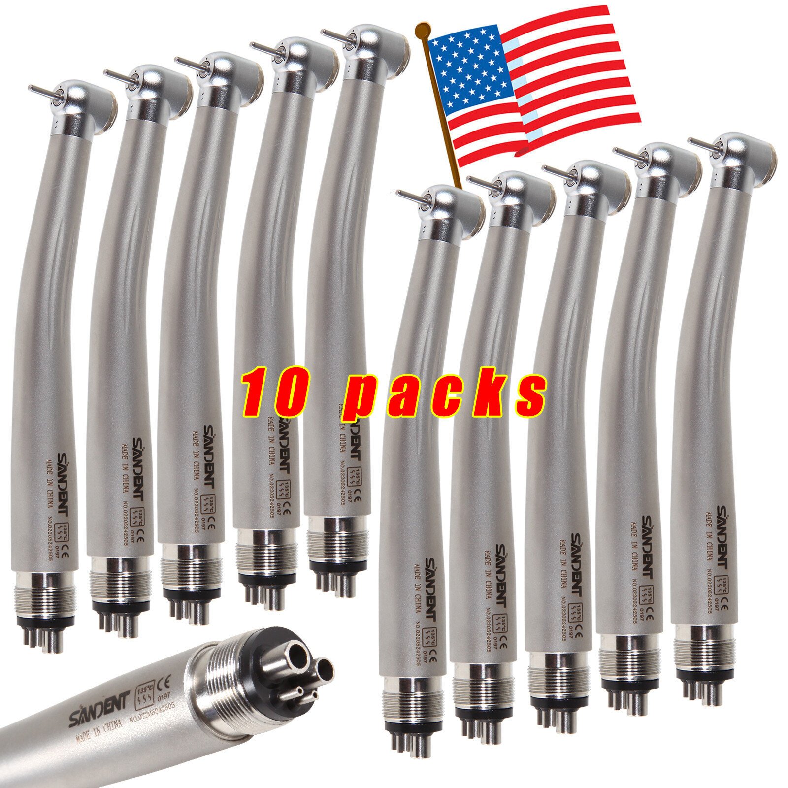 10* SANDENT Dental High Speed Handpiece push button spray 4Hole Midwest fit NSK