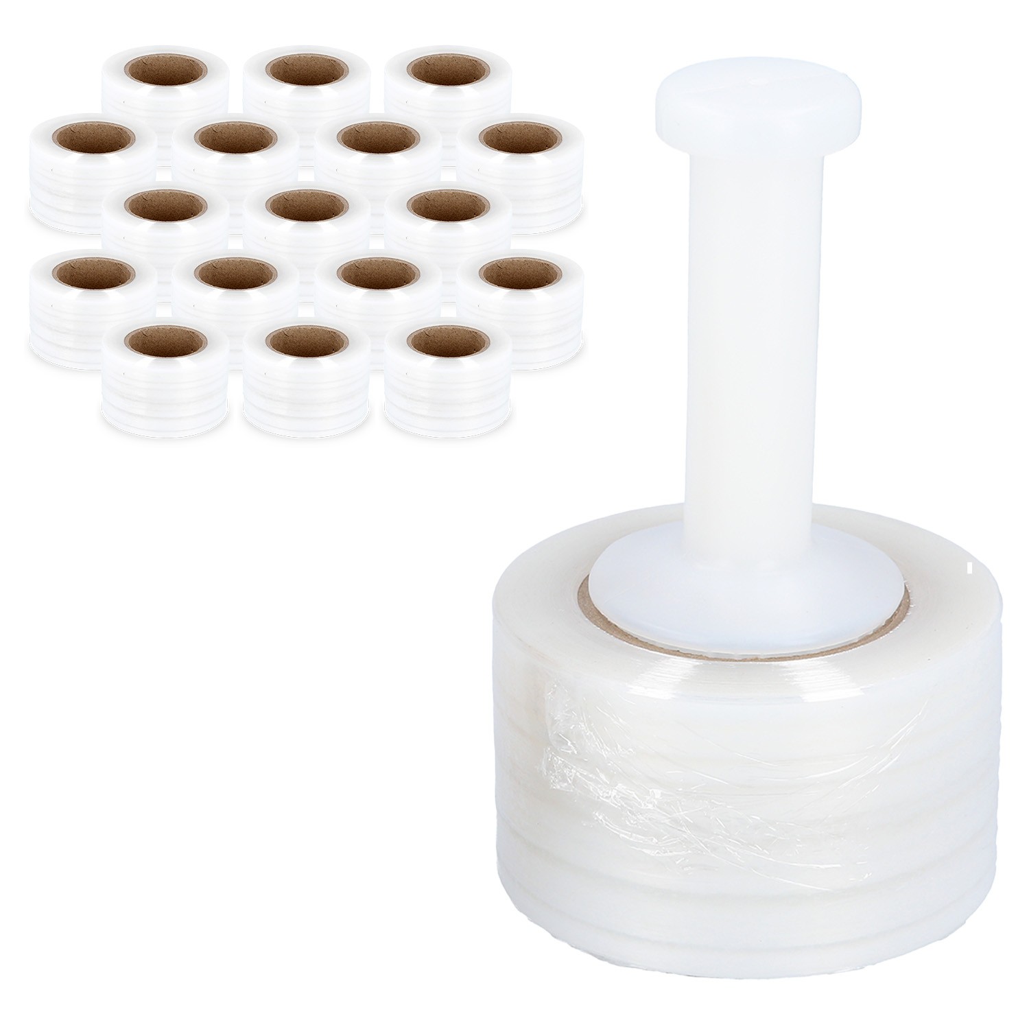 Mini Stretch Wrap Shrink Film, 18 Rolls, 3″x1000′, 50 Gauge, with Plastic Handle
