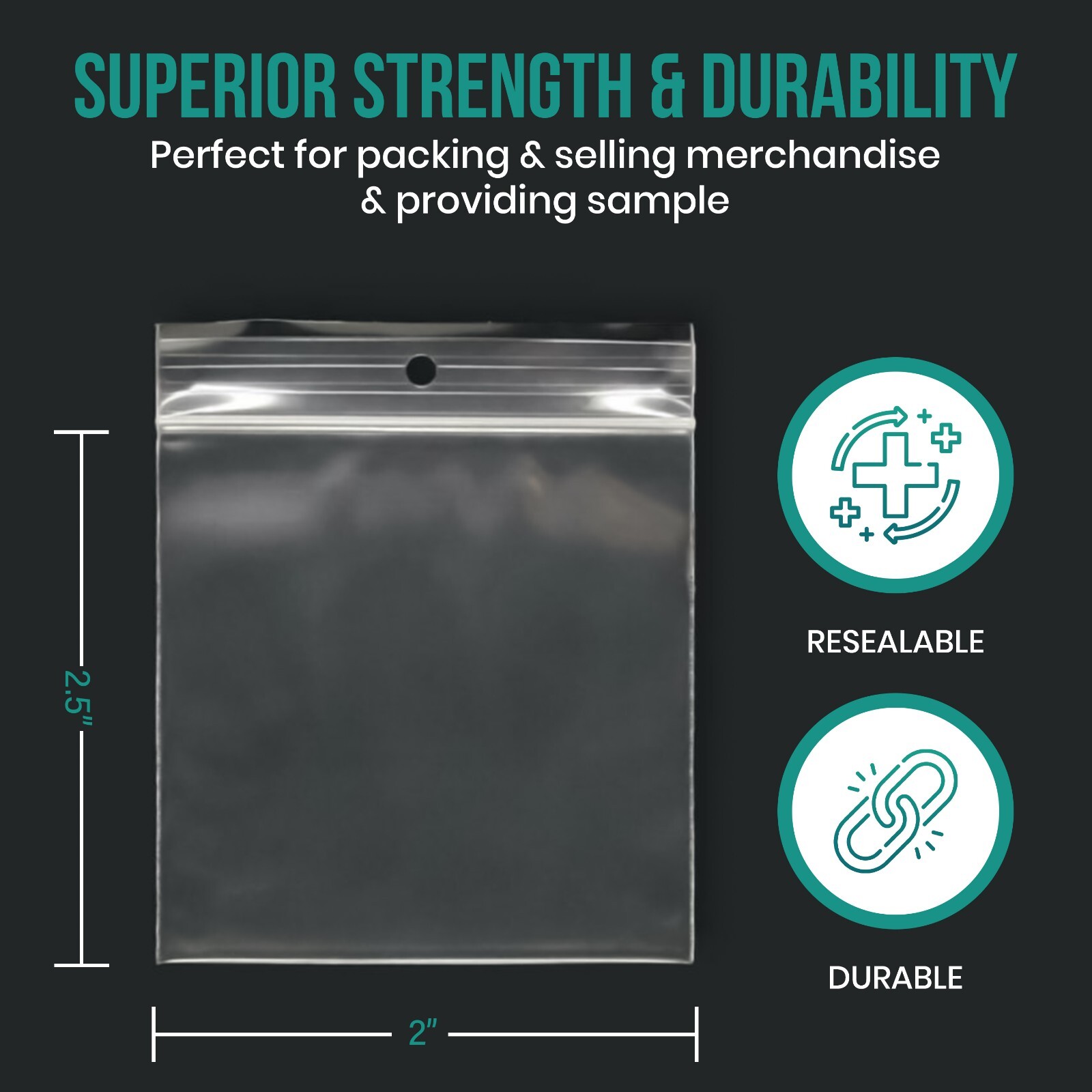 HANG HOLE HEAVY DUTY 4 Mil Clear Zip Seal Bags Reclosable Top Lock Plastic