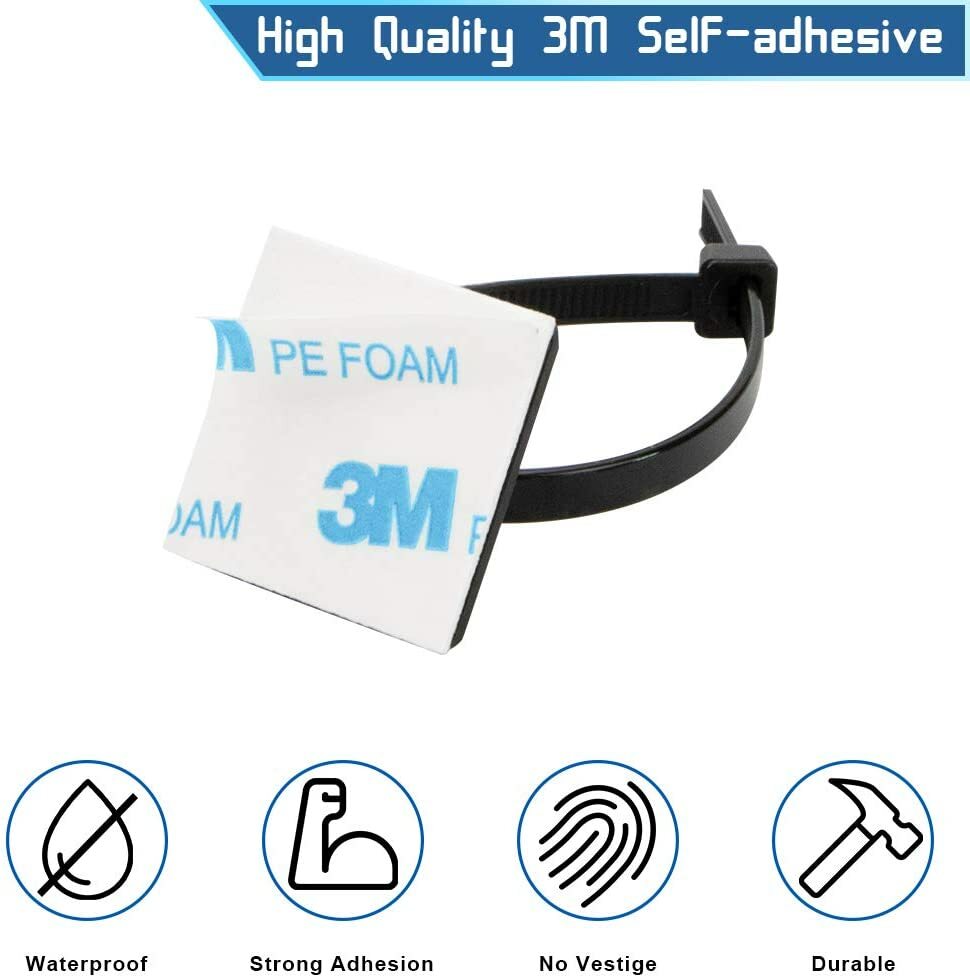 Self Adhesive Cable Tie Mounts 3M Strongly Adhesive Backed Zip Tie Base Holders
