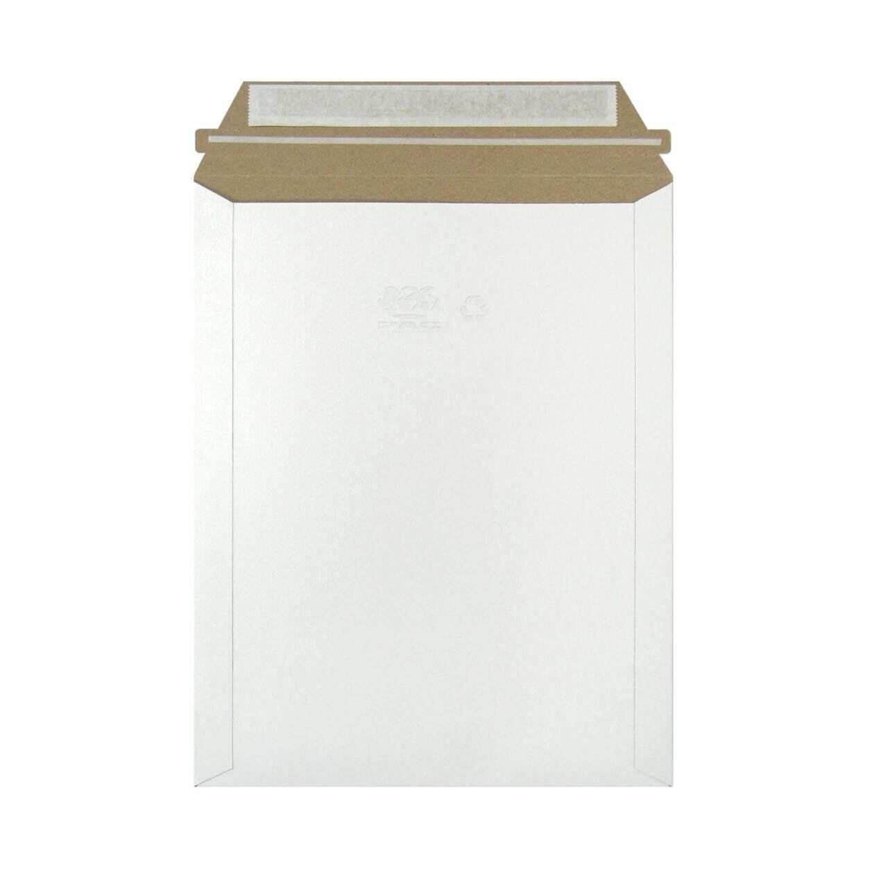 1000 – 9.75″ x 12.25″ White Rigid Stay Flats Self-Seal Cardboard Envelope