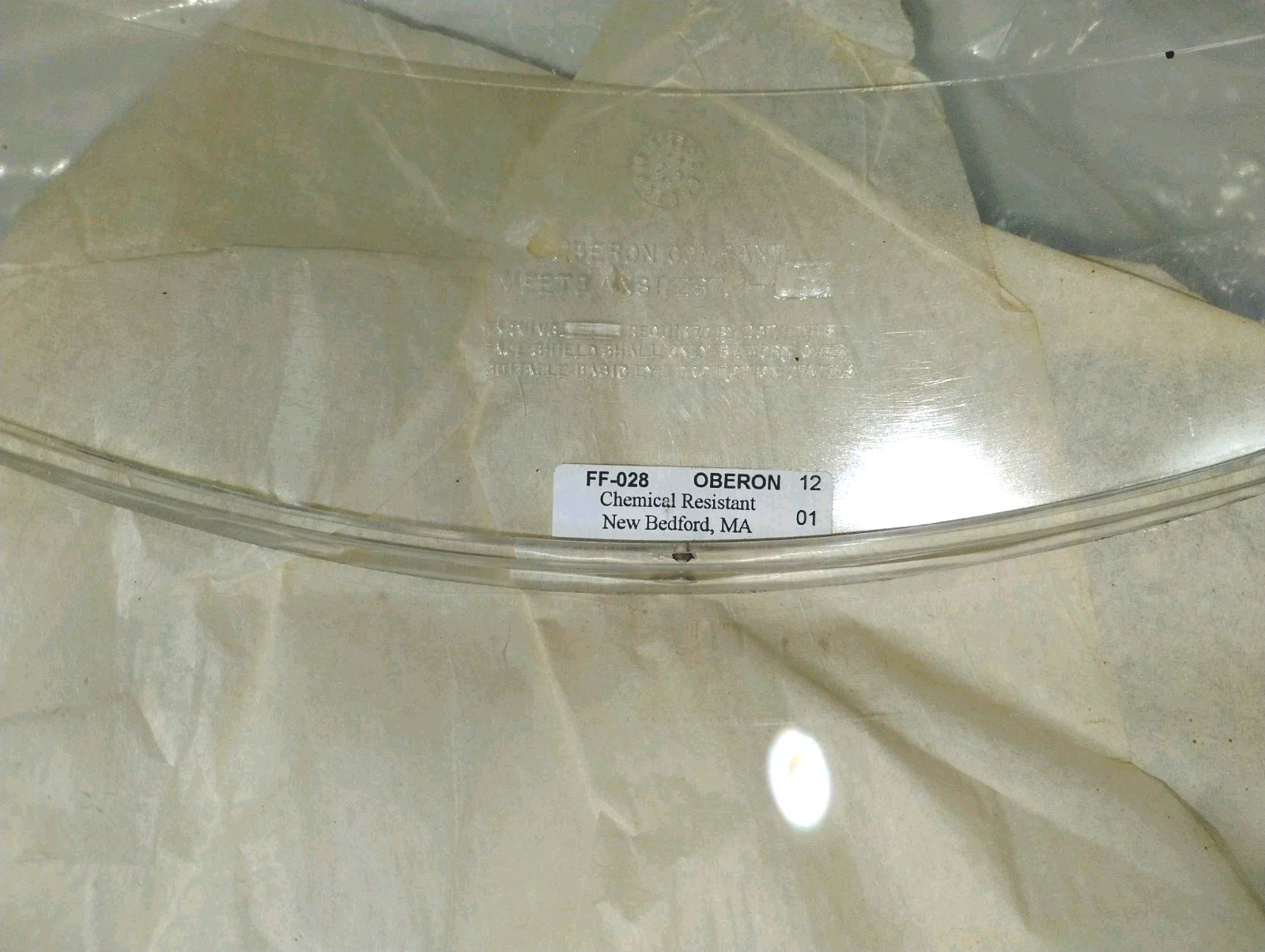 Oberon Company FF-028 Clear Face Shield Chemical Resistant New Bedford, MA.