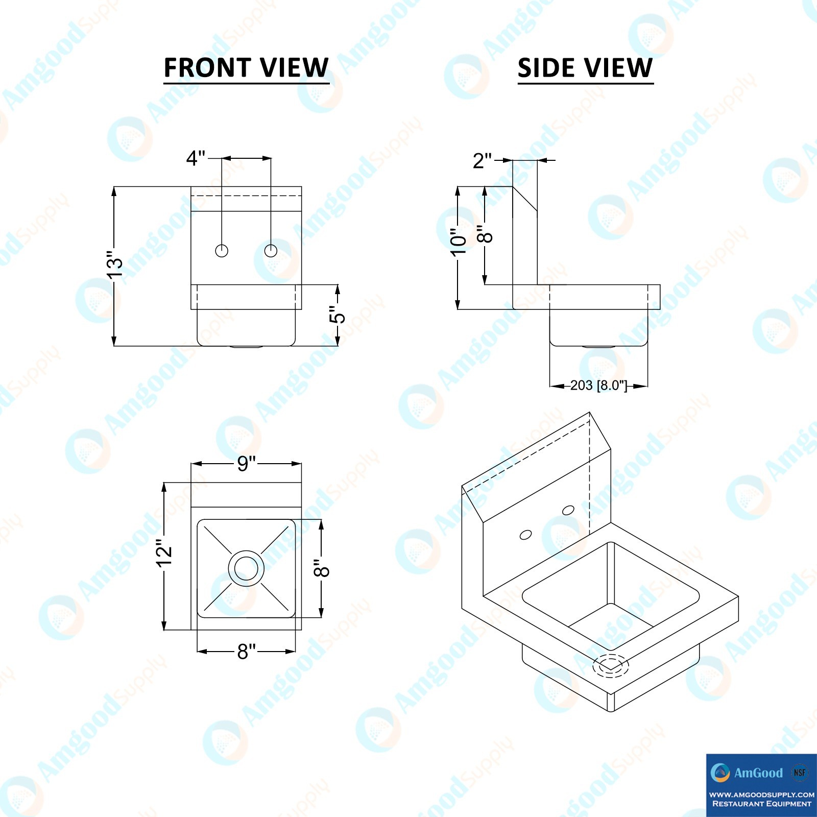 12 in. x 9 in. x 13 in. Wall Mount Stainless Steel Hand Sink