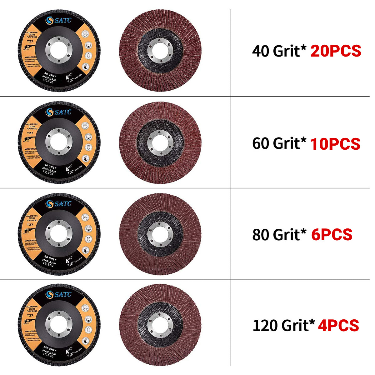 40x 4.5″ 4-1/2″ Flap Disc 40 60 80 120 Grit Angle Grinder Sanding Grinding Wheel