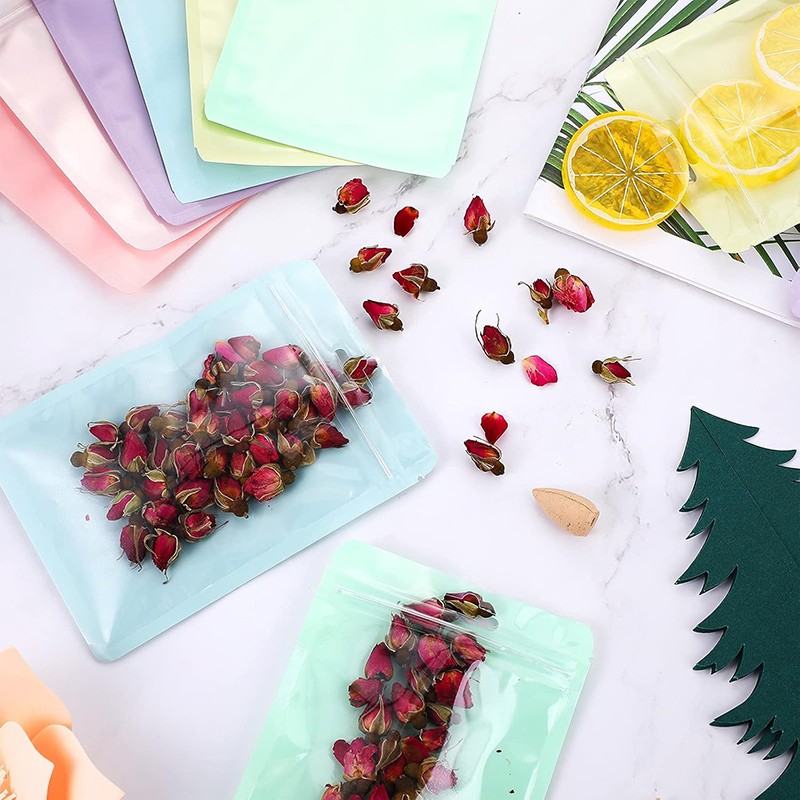 Resealable Packaging Bags Macaron Color Self Seal Bags Hang Hole Storage Pouches