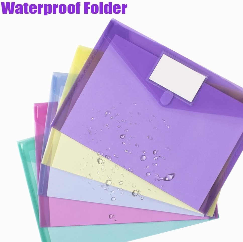Colorful 10-Pack A4 Size Plastic Document Pouches – Waterproof & Durable Design