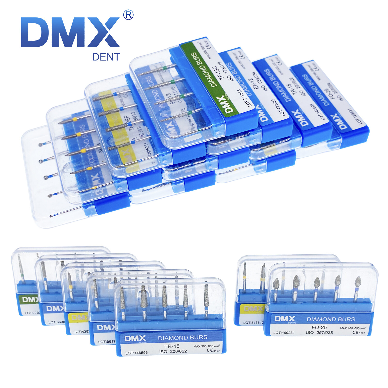 5Pcs DMXDENT Dental Diamond Burs Kit for High Speed Handpiece Medium FG 1.6MM