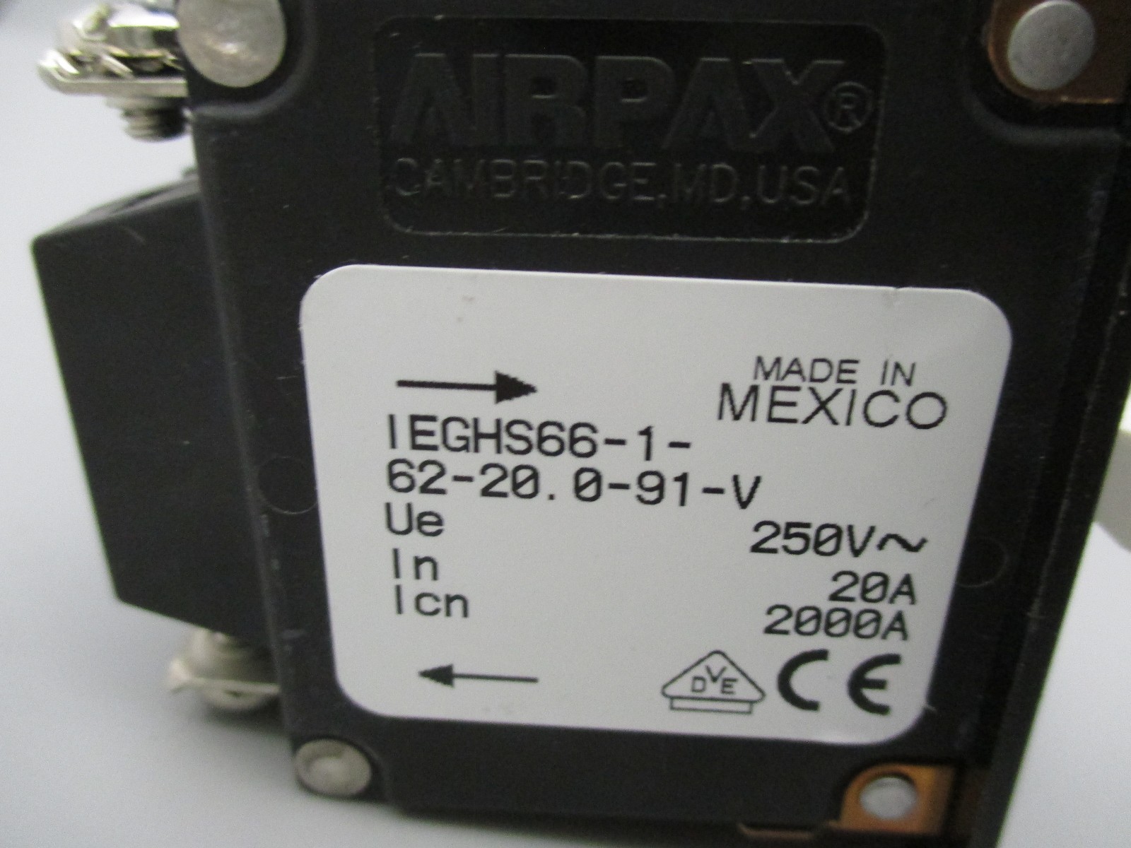 Airpax Sensata IEGHS66-1-62-20.0-91-V Circuit Breaker