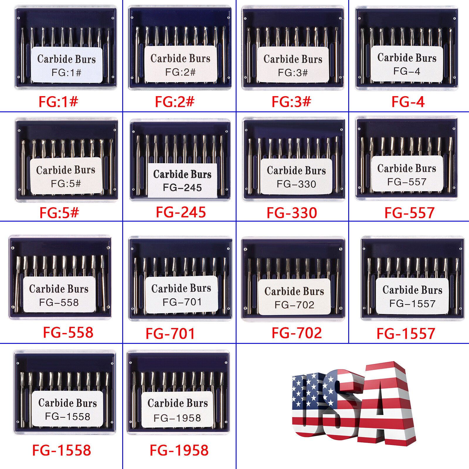 10-100 PCS Dental Lab Clinic Burs Shank Carbide Round Friction Grip FG Bur pa