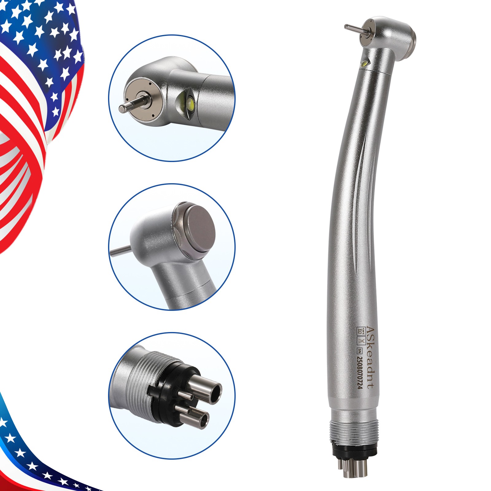 1/5/10Pcs Dental Fiber Optic LED E-generator Handpiece Triple Water Spray
