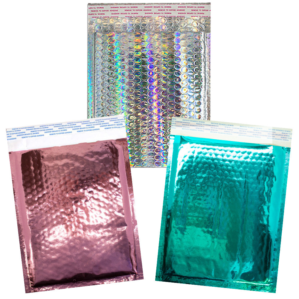 8.5×12 Holographic, Pink, Teal METALLIC BUBBLE MAILERS, Color Padded Envelopes!