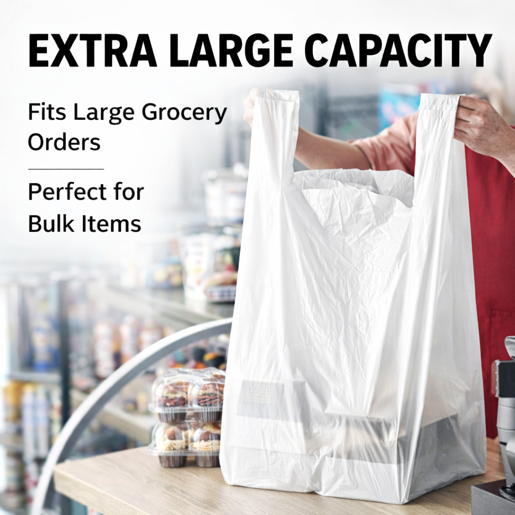 Jumbo T-Shirt Bags 20x10x36 0.71 Mil Heavy Duty Plastic Grocery Carry Out Bags