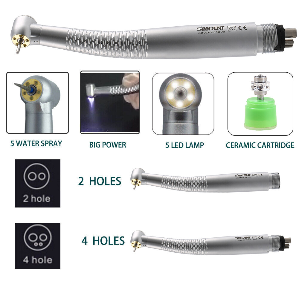 SANDENT Dental 5 LED High Speed Handpiece Single Water Spray 2/4 Hole / Rotor