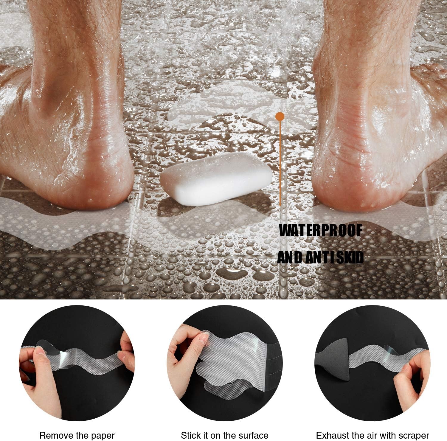 USA Patented Anti Slip Shower Stickers 24 PCS Safety Bathtub Strips Clear