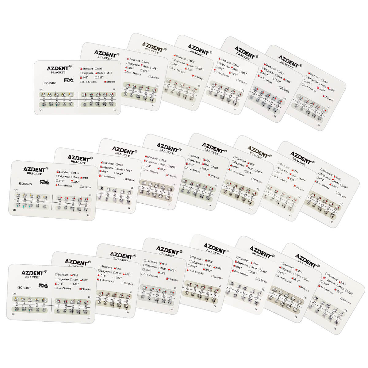 AZDENT Dental Ortodoncia Brackets Mini Standard Roth MBT 022/018 Hooks 3/345 USA