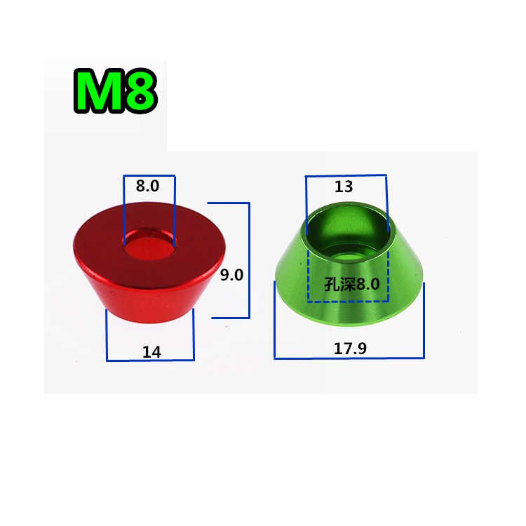 M3-M8 Colors Aluminum Alloy Cone Cup Head Washers Gasket Fit for Bolts & Screws