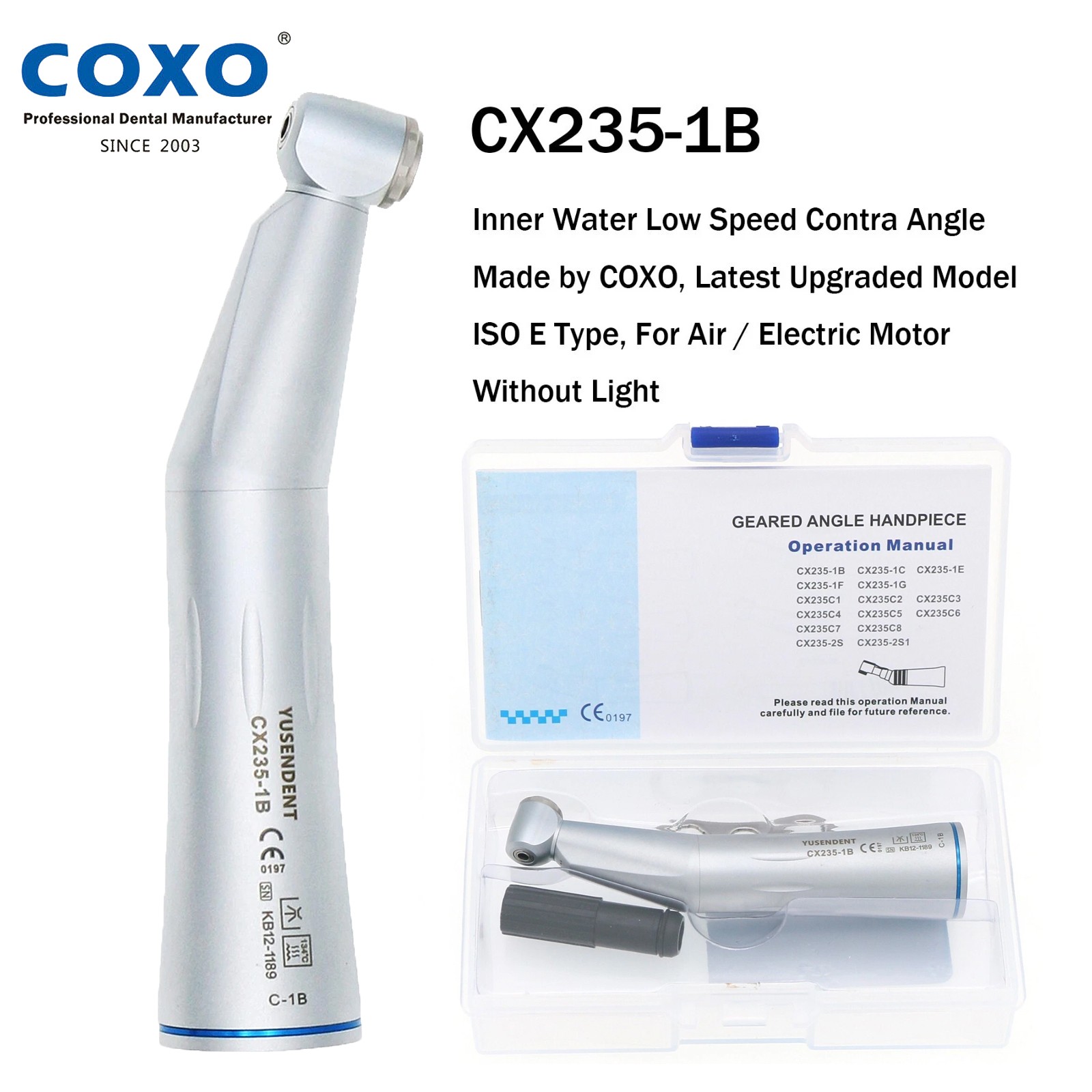 COXO Dental 1:1 Contra Angle Handpiece Fiber Optic LED Low Speed E Type KAVO NSK