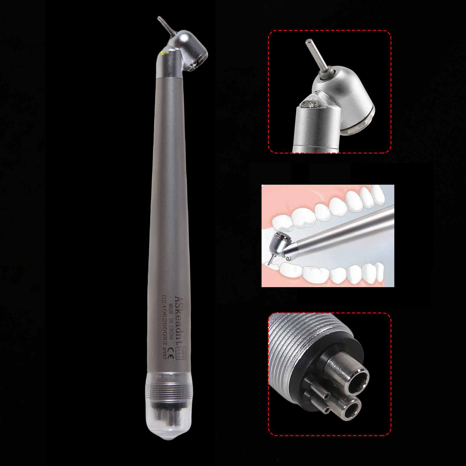 Dental 45° LED Optic High Speed Handpiece E-generator 4 Hole for NSK ASkeadnt
