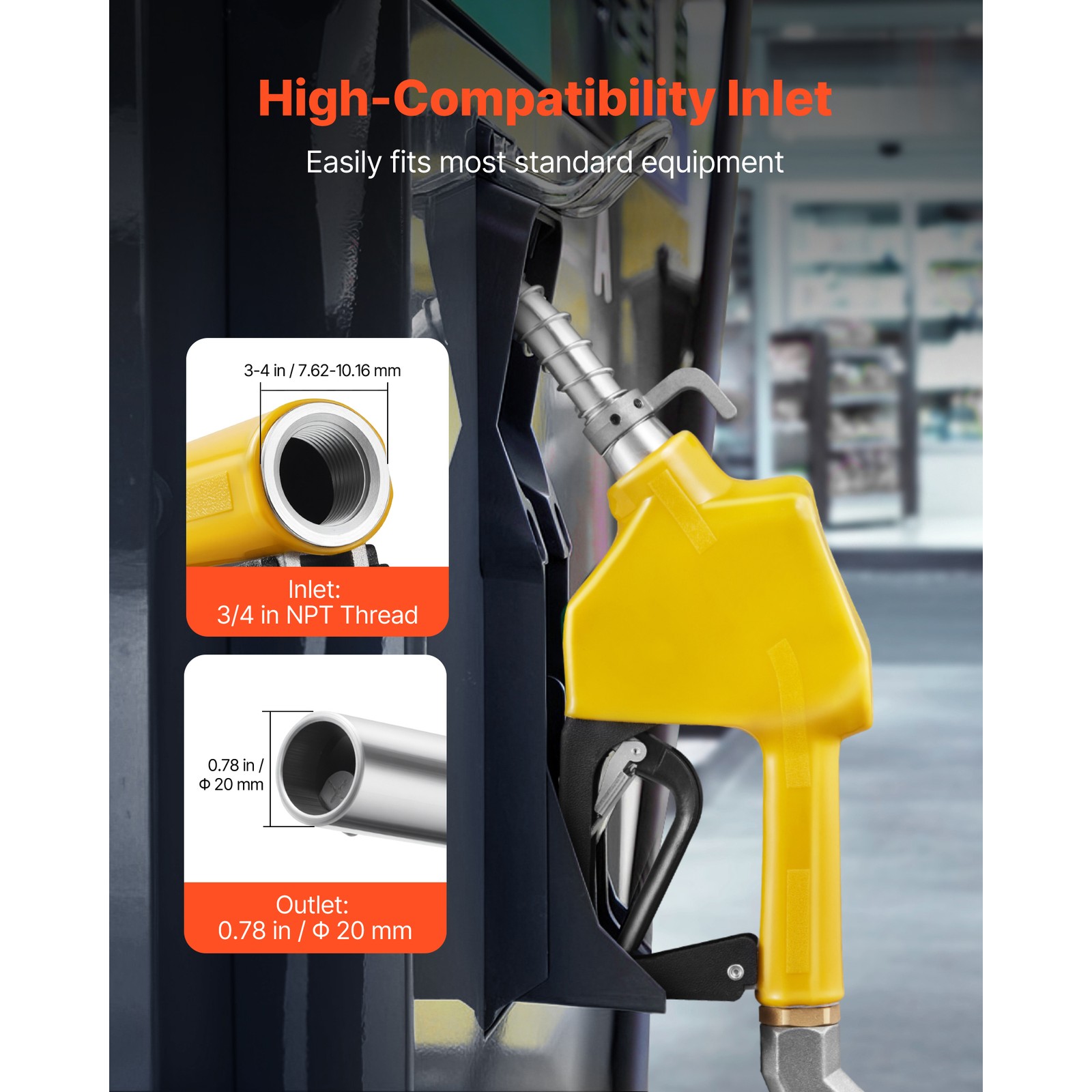 Uimoso 3/4 in NPT Automatic Fuel Nozzle 0.78 in Spout and Auto Shut-Off Feature
