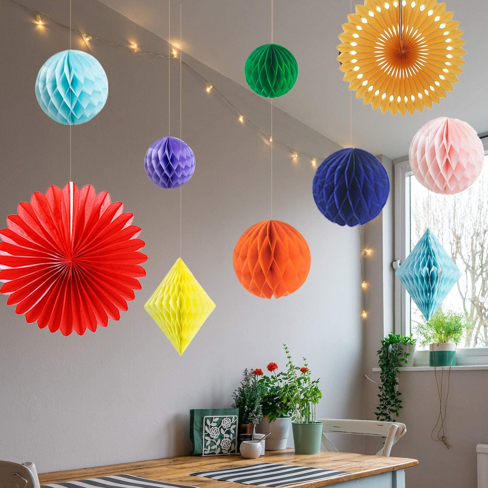 20 PCS MultiColor Paper Honeycomb Balls Rainbow Party Decor Baby Shower