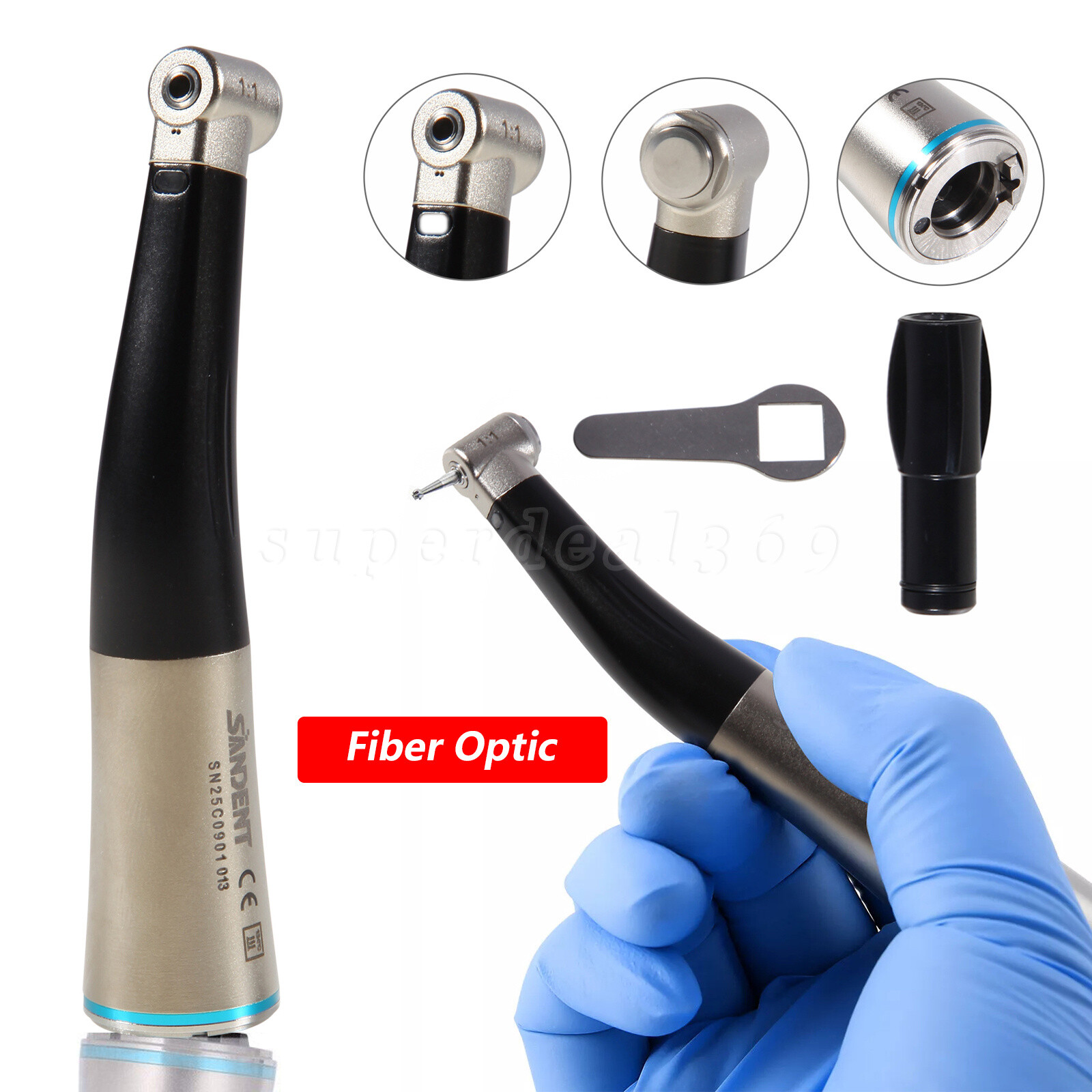 SANDENT Dental 1:1 Fiber Optic Contra Angle Low Speed Handpiece Inner Channel ty
