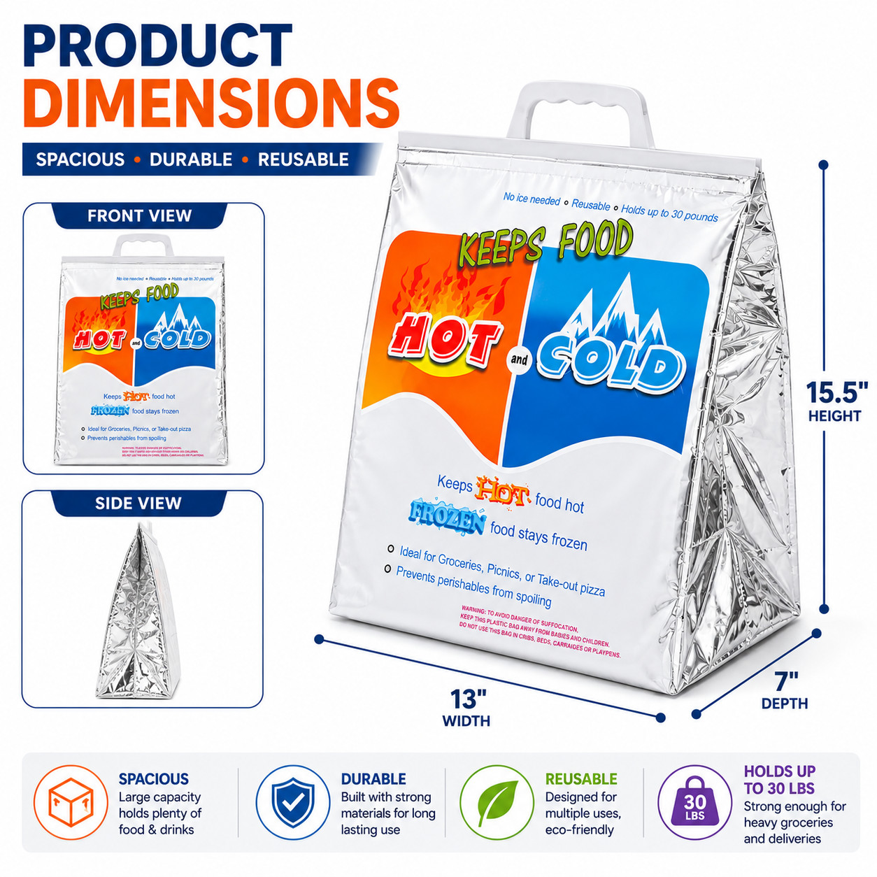2 Pack Hot Cold Insulated Food Delivery Bags Thermal Grocery Shopping Cooler