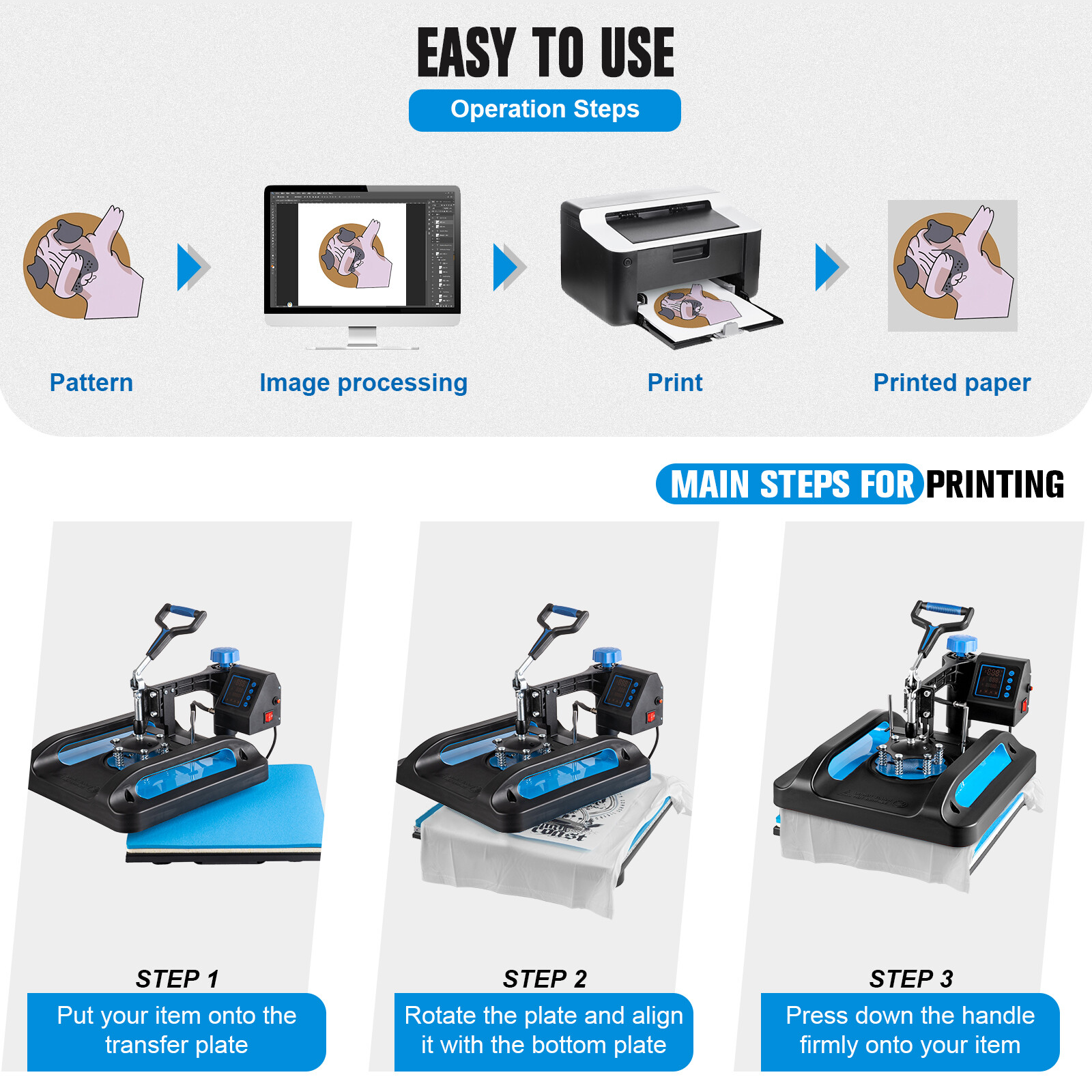 8 in 1 Heat Press Machine Digital Transfer Sublimation T-Shirt Mug Hat Plate Cap
