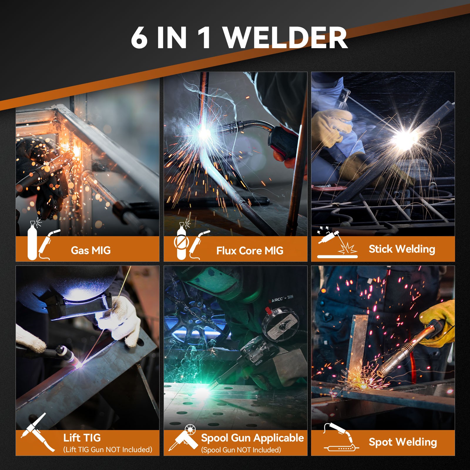 2026 ARCCAPTAIN 200A MIG Welder 110V/220V Gas/Gasless Flux Core Stick Lift Tig