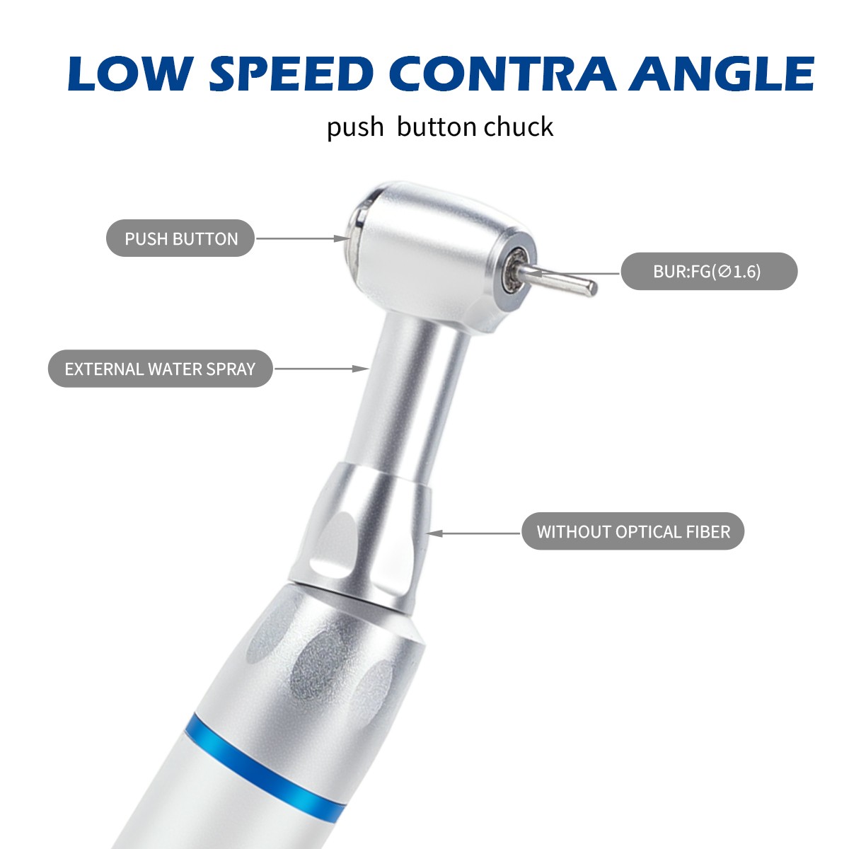 Dental Low Speed Handpiece Push Button Fit FG 1.6mm Burs Contra Angle