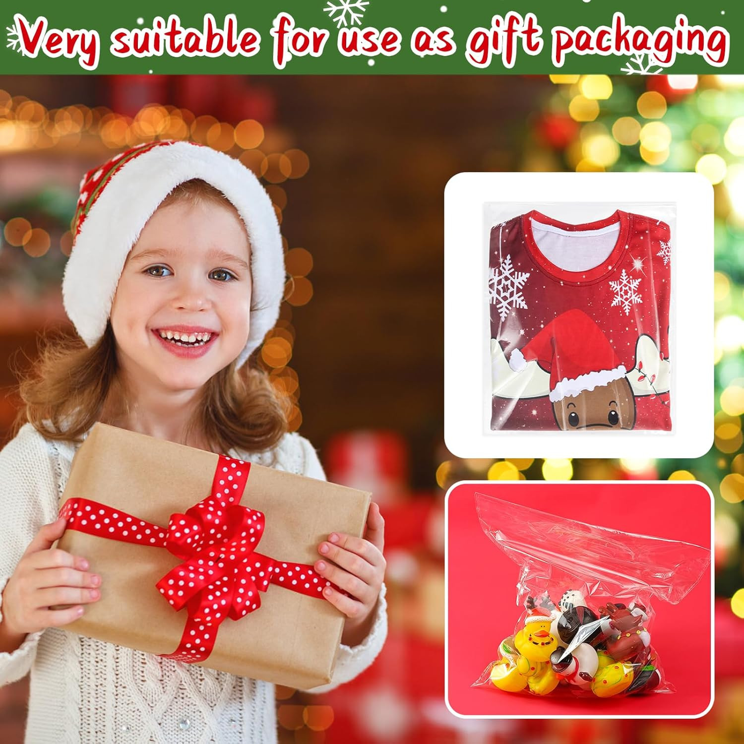 100 Count Clear Poly T Shirt Bags, Cellophane Bags, Self Sealing With 10 Pcs Siz